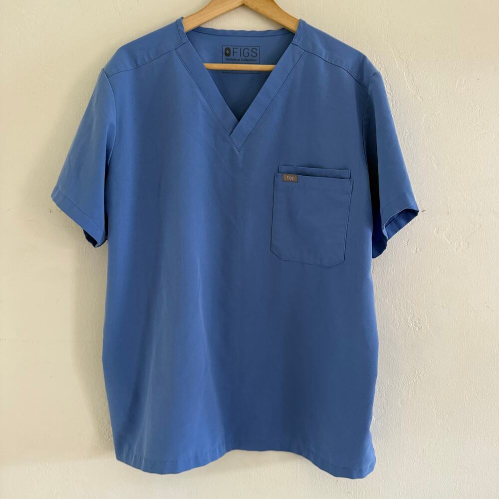 Figs Scrubs Uniform Top‎ Leon Men's Size Large Light Blue